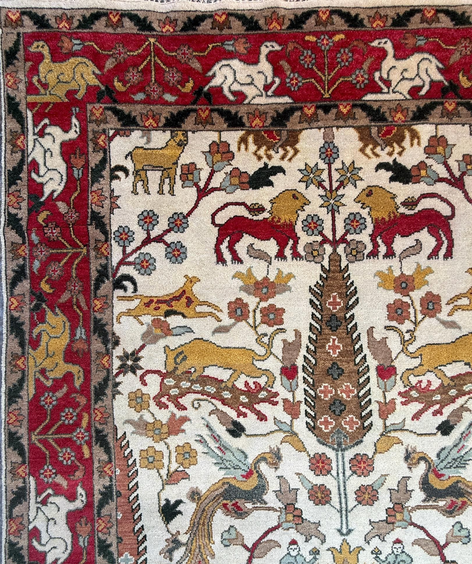 8x10 ft Handmade Oushak Wool Rug: Multicolored Tree of Life Design