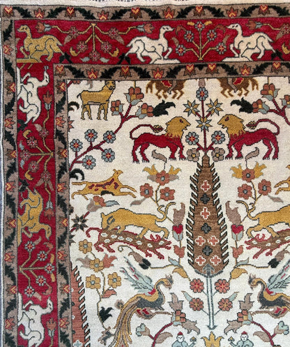 8x10 ft Handmade Oushak Wool Rug: Multicolored Tree of Life Design