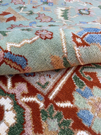 8x10 ft Hand-Knotted Heriz Wool Rug: Modern Geometric Carpet