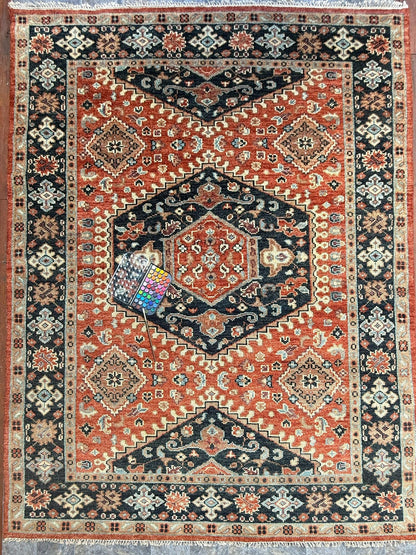 8x10 ft. Hand-Knotted Wool Heriz Rug: Geometric Carpet