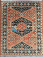 8x10 ft. Hand-Knotted Wool Heriz Rug: Geometric Carpet