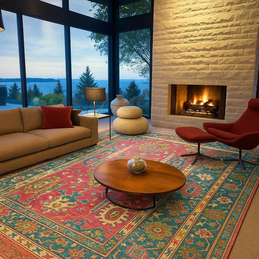 8x10 ft Pink Oushak Rug: Hand-Knotted Wool Turkish Boho Carpet