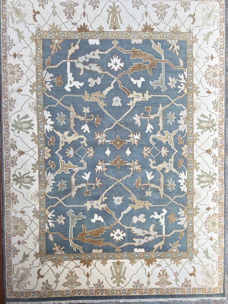 8 x 10 ft Hand-Knotted Oushak Rug: Multicolored Wool Bohemian Carpet