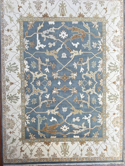 8 x 10 ft Hand-Knotted Oushak Rug: Multicolored Wool Bohemian Carpet