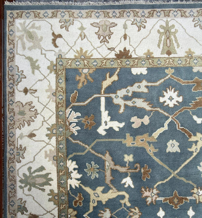 8 x 10 ft Hand-Knotted Oushak Rug: Multicolored Wool Bohemian Carpet