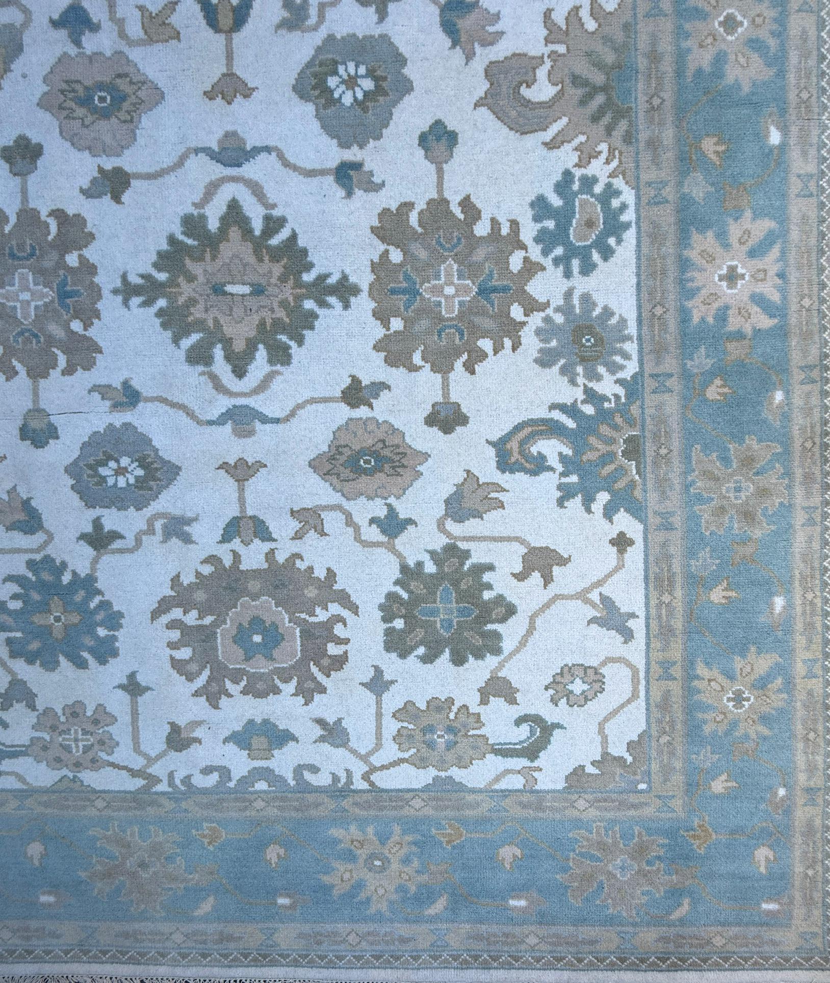8x10 ft. Handmade Oushak Wool Rug: Modern Bohemian Carpet