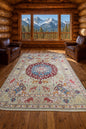8x10 ft Hand-Knotted Oushak Wool Rug: Tree of Life Bohemian Carpet