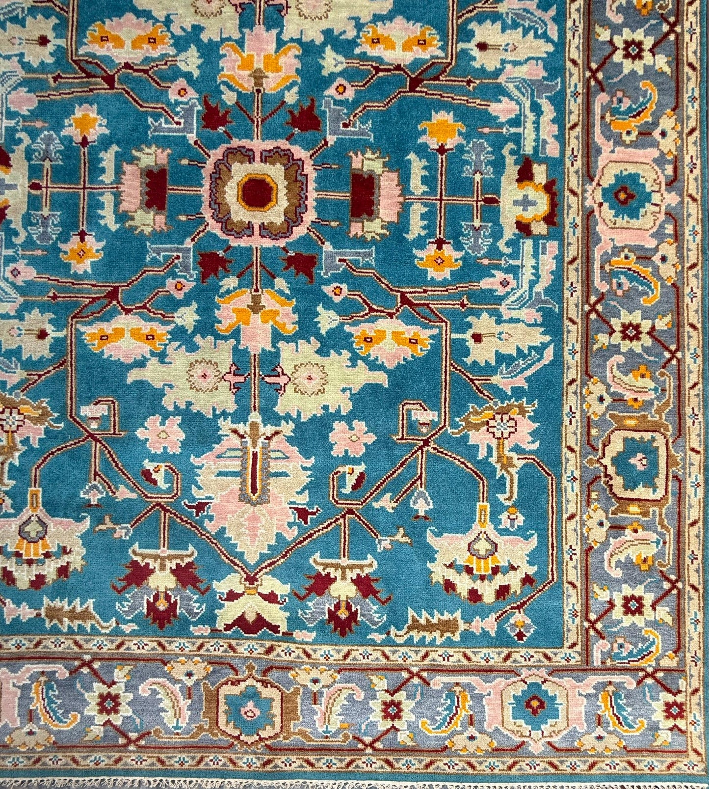 9x12 ft. Heriz Rug: Hand-Knotted Wool Modern Serapi Design Carpet