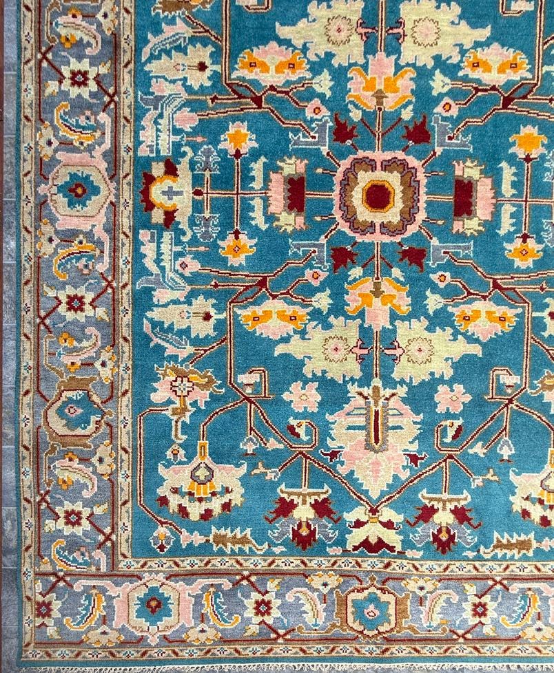 9x12 ft. Heriz Rug: Hand-Knotted Wool Modern Serapi Design Carpet