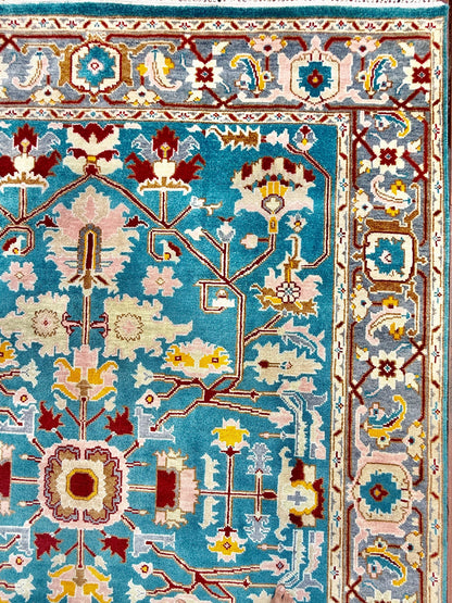 9x12 ft. Heriz Rug: Hand-Knotted Wool Modern Serapi Design Carpet