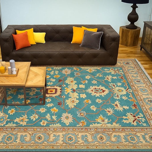 9x12 ft. Heriz Rug: Hand-Knotted Wool Modern Serapi Design Carpet