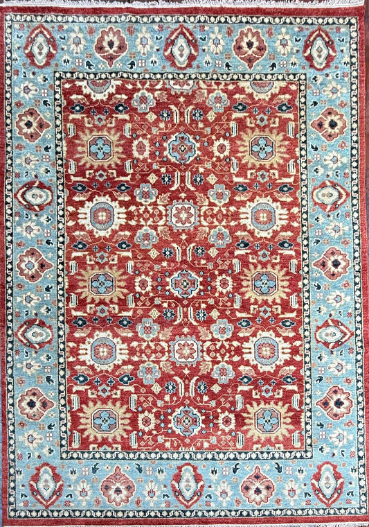 9x12 ft. Turkish Heriz Rug: Hand-Knotted Wool, Red & Blue Oushak Style