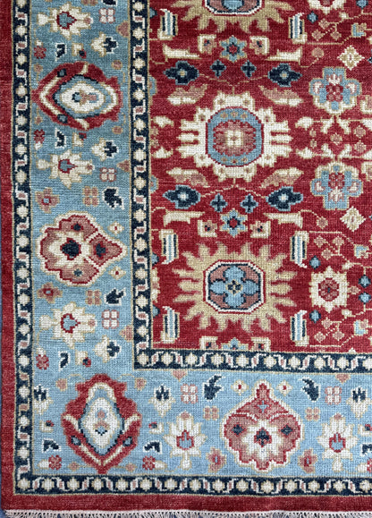 9x12 ft. Turkish Heriz Rug: Hand-Knotted Wool, Red & Blue Oushak Style