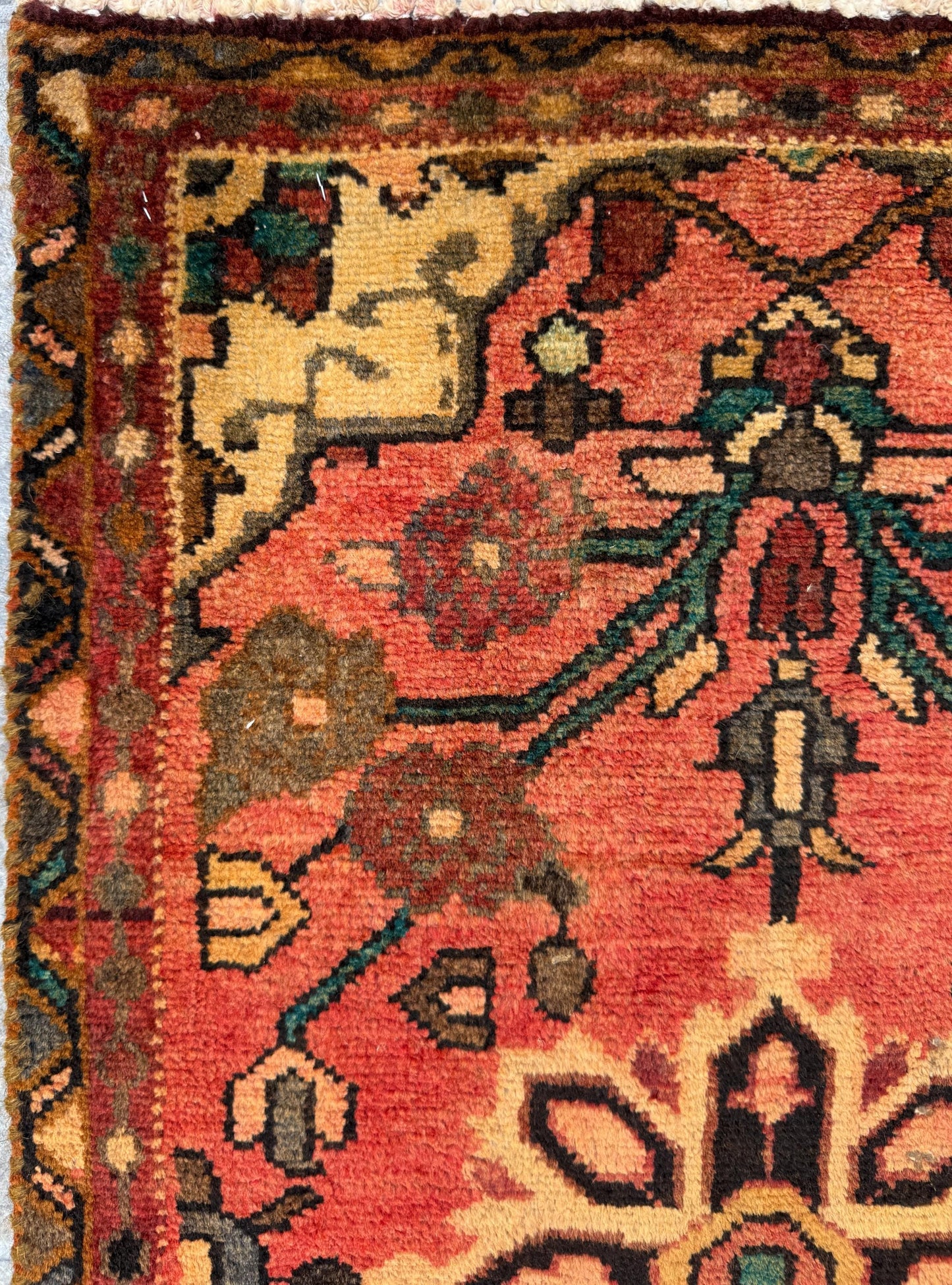 1.10 x 3.2 ft Vintage Wool Runner: 1930s Geometric Farmhouse Rug