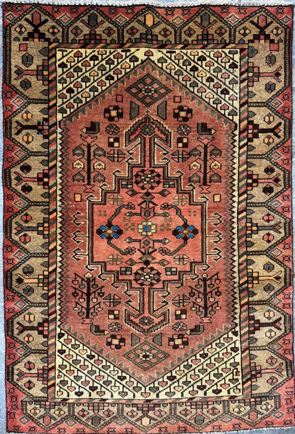 3x4 ft Geometric Village Rug, 1930s Vintage Hand Knotted Wool Carpet, Anatolian Oriental Small Area Rug