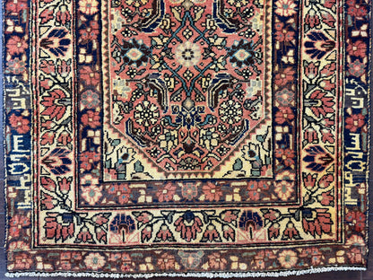 3x10 ft Signed 1940s Vintage Anatolian Runner Rug: Hand Knotted Wool Hallway Carpet, Authentic Village Weaving