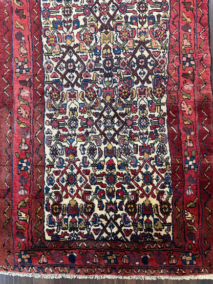 3x9 ft 1950s Vintage Anatolian Wool Runner Rug: Hand Knotted Wool Geometric Tribal Carpet, Village Hallway Rug