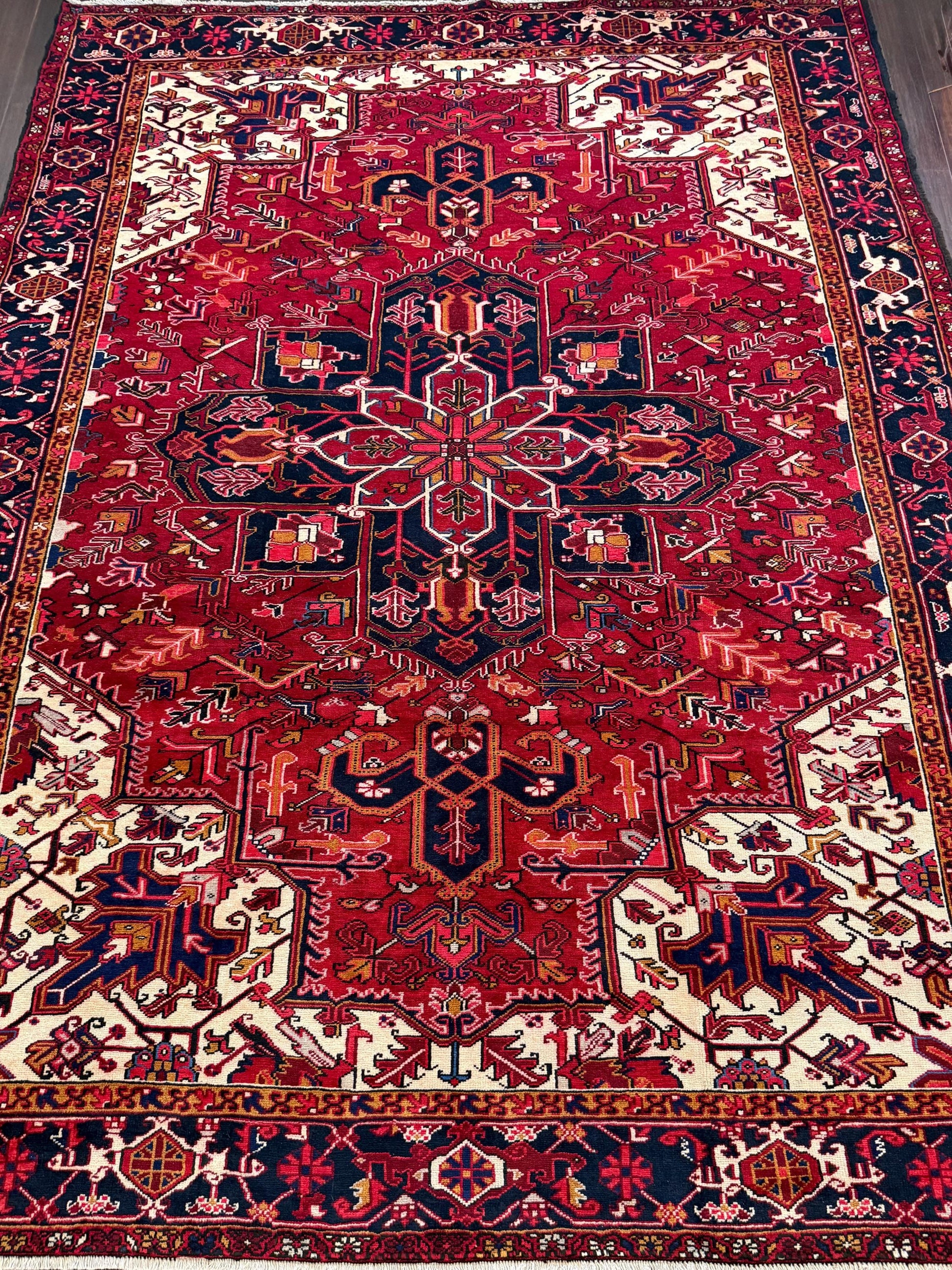 8x11 ft Heriz Wool Rug, Vintage Hand Knotted Oriental Carpet, Authentic Large Area Rug, c 1980s Approx 40 Years