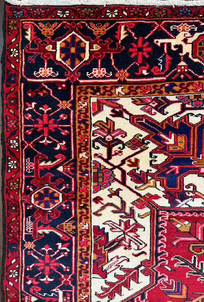 8x11 ft Heriz Wool Rug, Vintage Hand Knotted Oriental Carpet, Authentic Large Area Rug, c 1980s Approx 40 Years