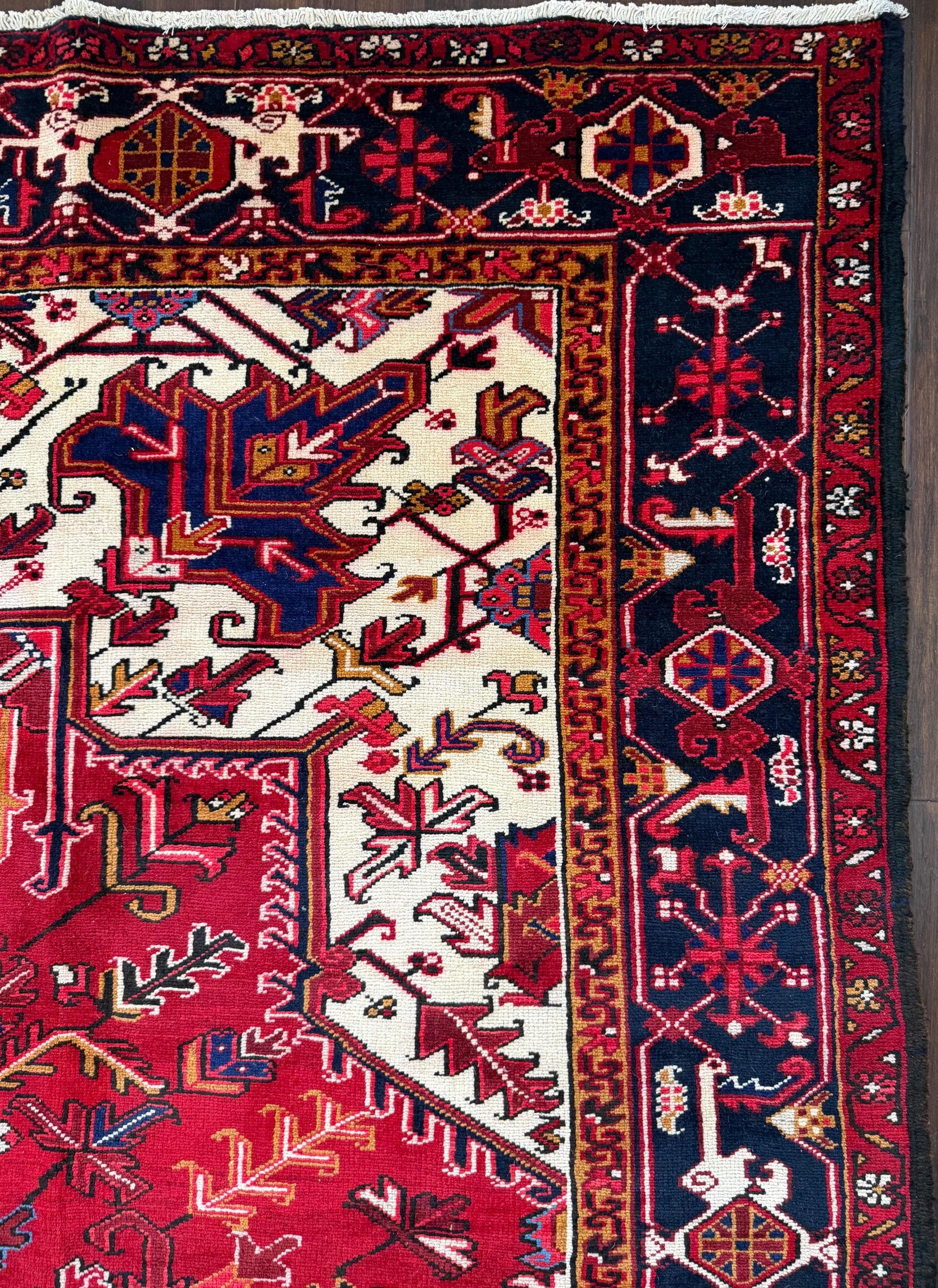 8x11 ft Heriz Wool Rug, Vintage Hand Knotted Oriental Carpet, Authentic Large Area Rug, c 1980s Approx 40 Years
