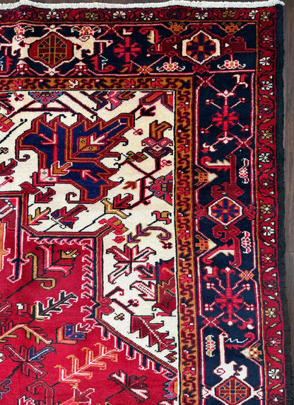 8x11 ft Heriz Wool Rug, Vintage Hand Knotted Oriental Carpet, Authentic Large Area Rug, c 1980s Approx 40 Years