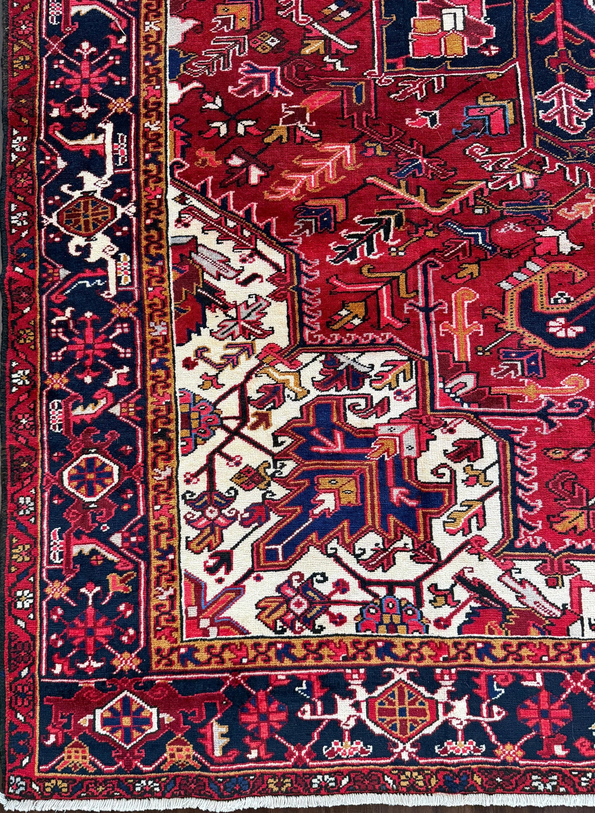 8x11 ft Heriz Wool Rug, Vintage Hand Knotted Oriental Carpet, Authentic Large Area Rug, c 1980s Approx 40 Years