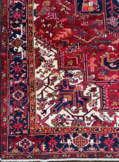 8x11 ft Heriz Wool Rug, Vintage Hand Knotted Oriental Carpet, Authentic Large Area Rug, c 1980s Approx 40 Years