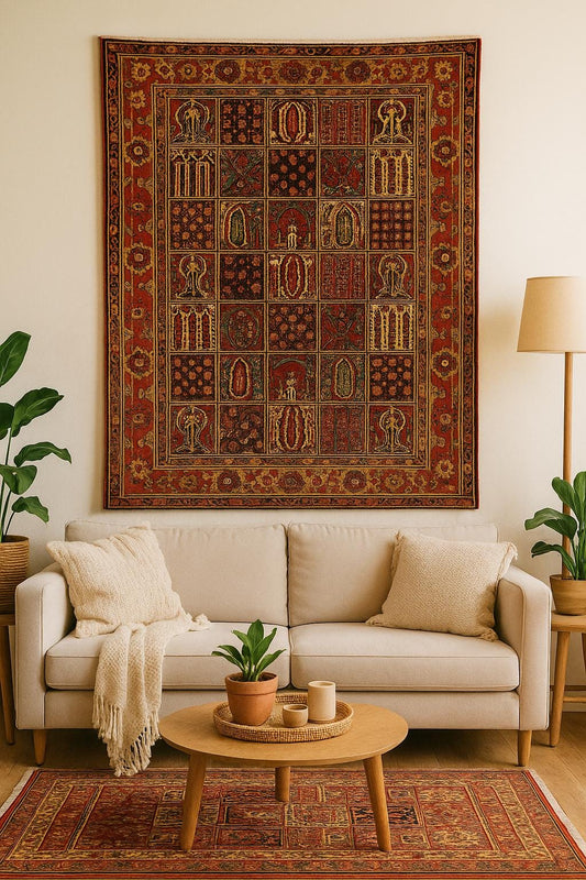 4x6 ft Vintage Baghtiyaar Pictorial Rug: Hand-Knotted Wool Oriental Carpet