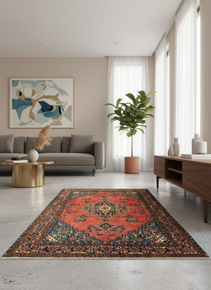 4.10x7.10 ft Geometric Village Rug, 1930s Vintage Hand Knotted Wool Carpet, Anatolian Oriental Area Rug