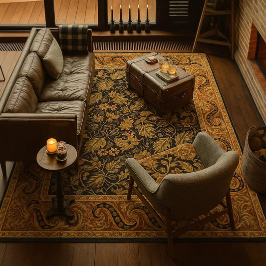 8x10 ft William Morris Hand-Knotted Wool Rug: Art Nouveau Mint Green Carpet