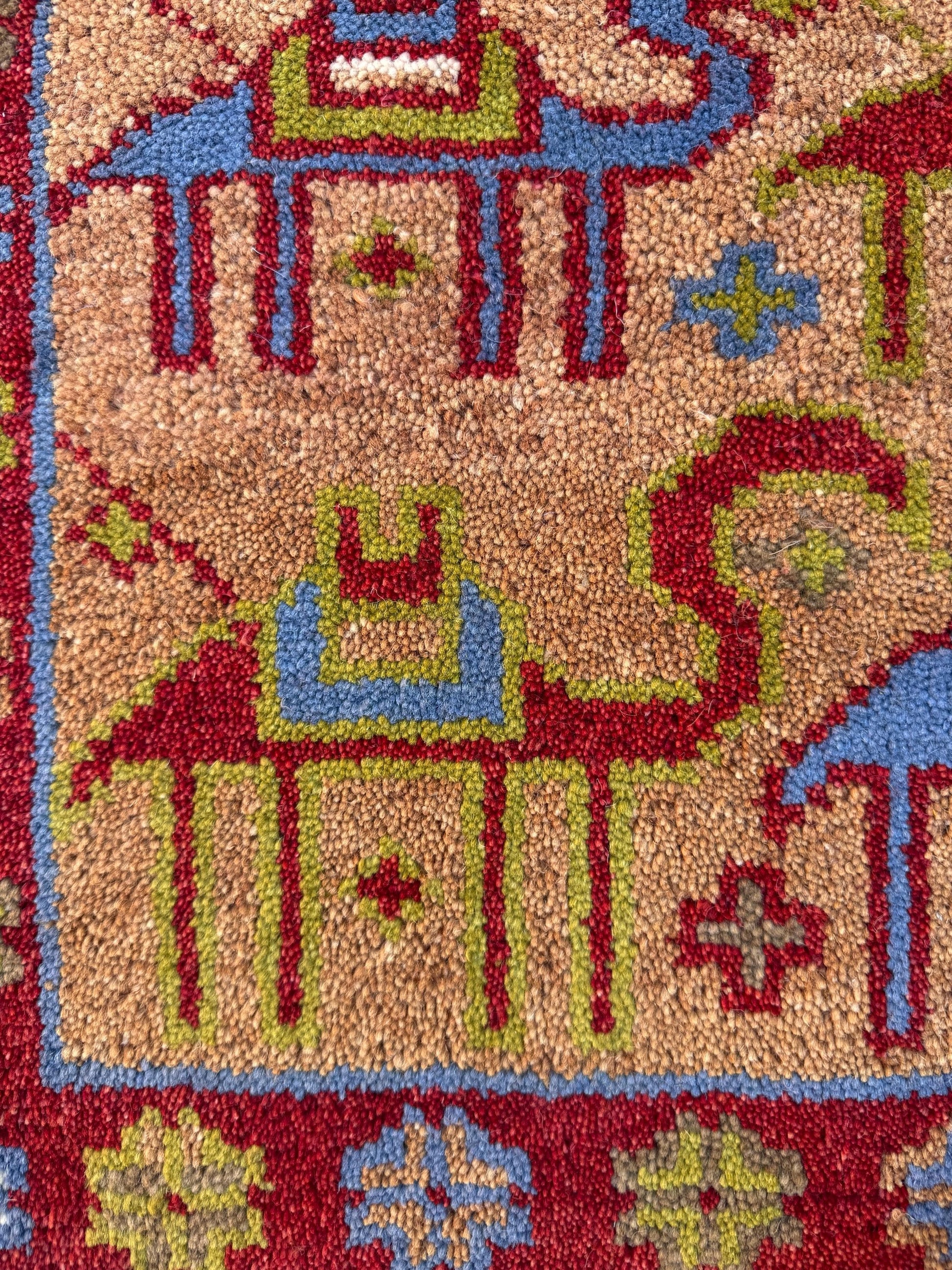 2x3 ft Anatolian Small Hand-Knotted Rug: Geometric Wool Accent Carpet