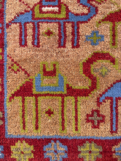 2x3 ft Anatolian Small Hand-Knotted Rug: Geometric Wool Accent Carpet