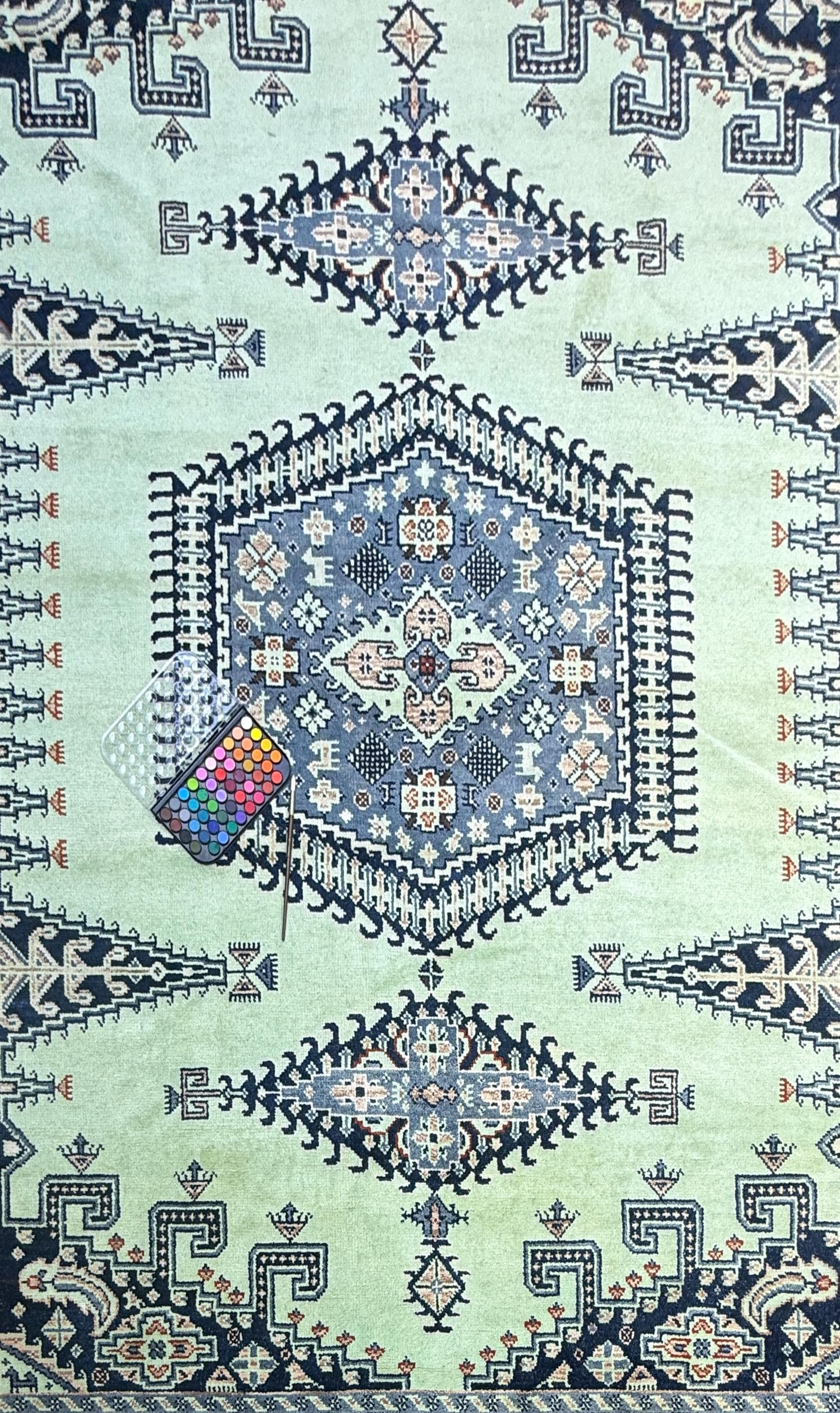 9x12 ft Heriz Modern Rug: Hand Knotted Boho Wool Carpet