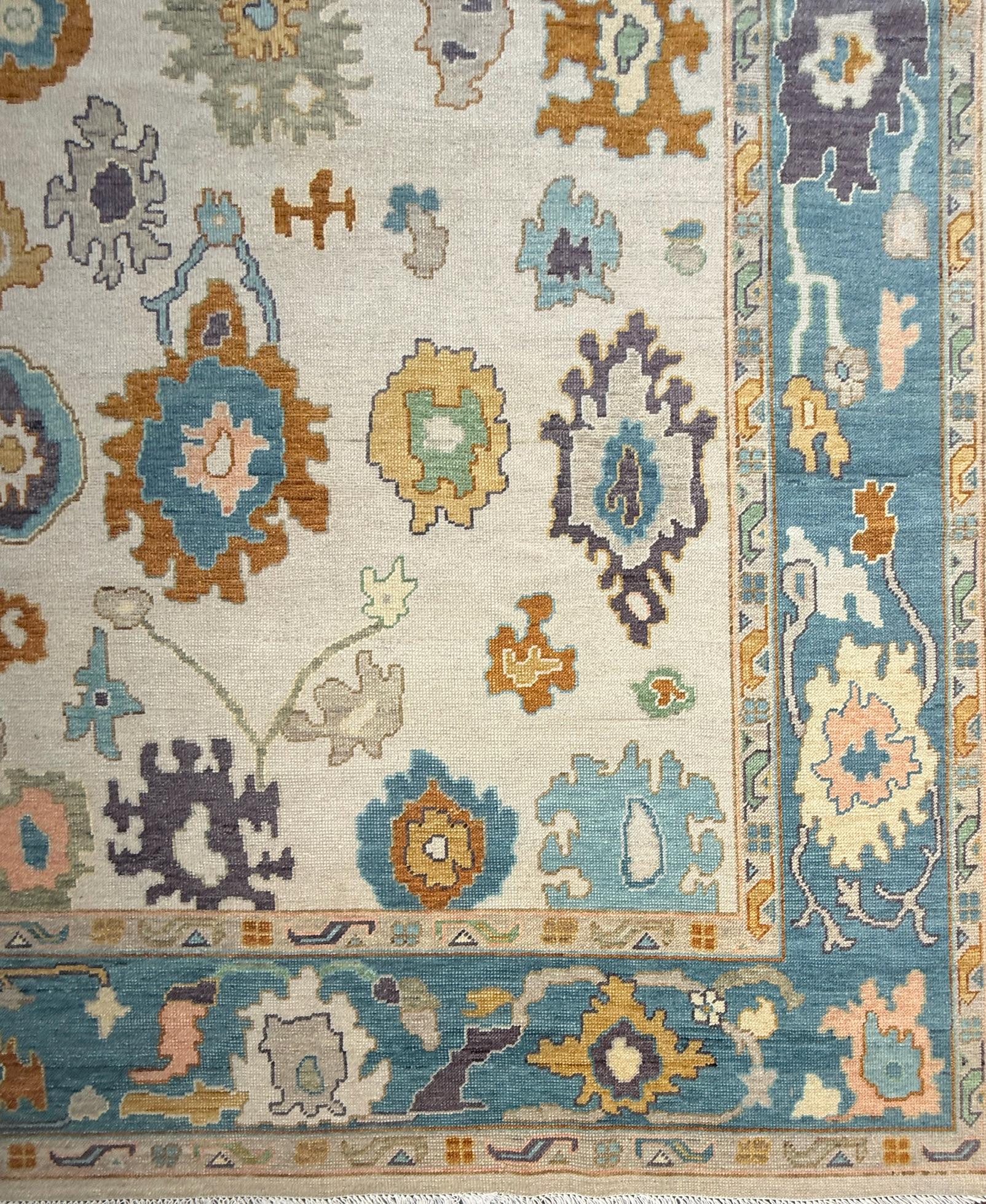 9x12 ft Handmade Oushak Rug: Modern Bohemian Wool Carpet