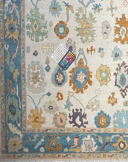 9x12 ft Handmade Oushak Rug: Modern Bohemian Wool Carpet
