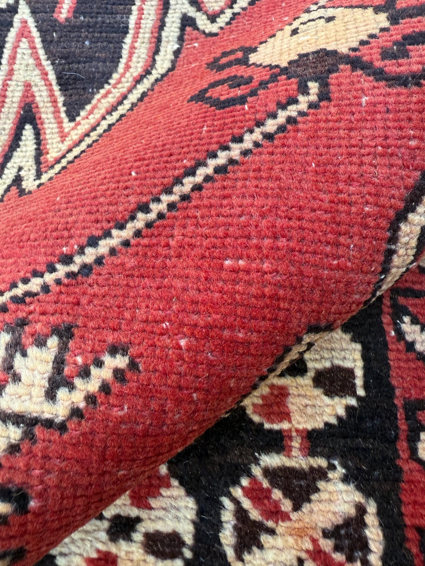 4x6.3 ft. Vintage Turkish Wool Rug: Hand Knotted Anatolian Geometric Carpet 1930s