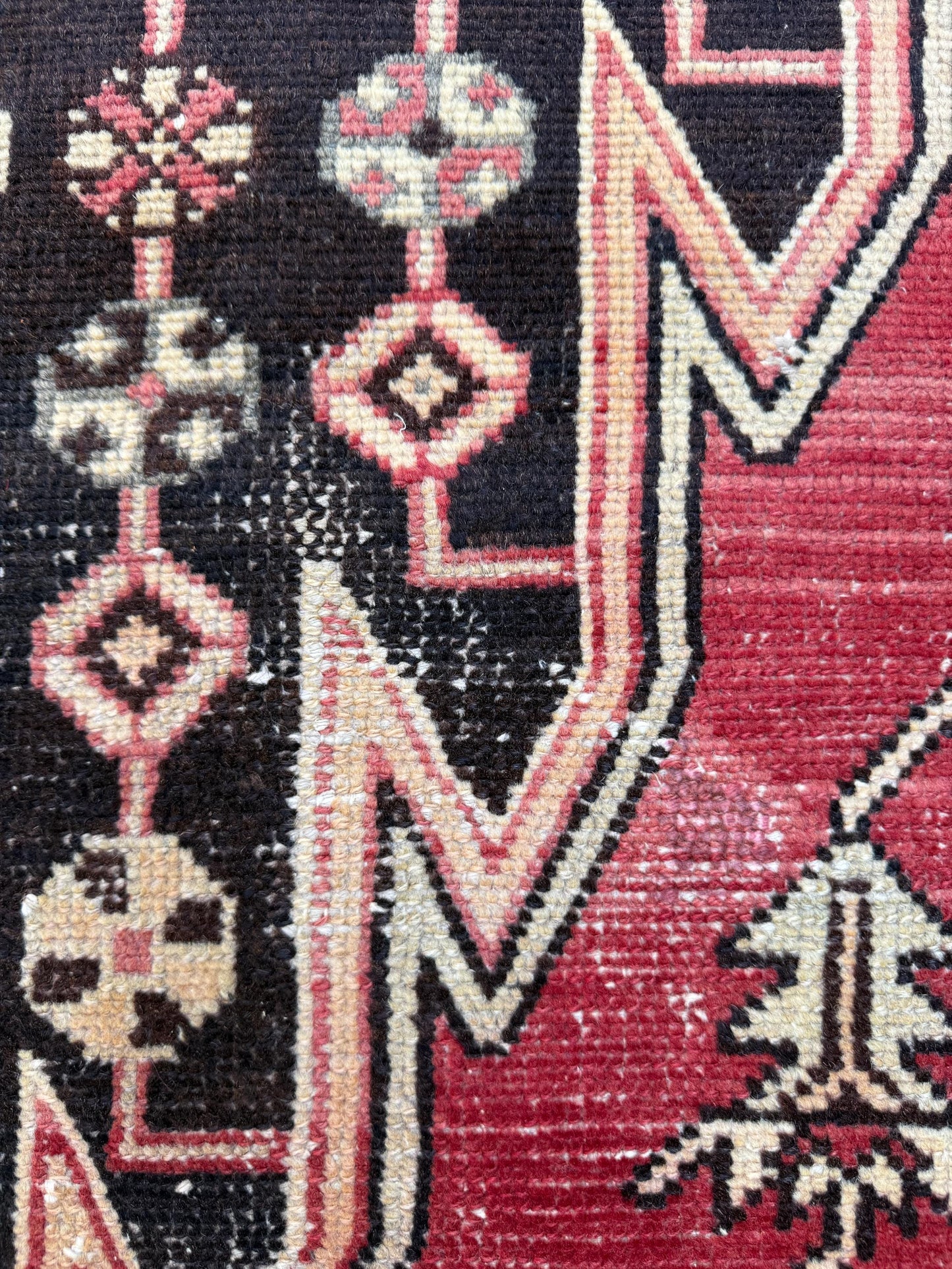 4x6.3 ft. Vintage Turkish Wool Rug: Hand Knotted Anatolian Geometric Carpet 1930s