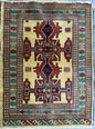 2x2 ft Vintage Rug Hand Knotted Wool Anatolian Accent, 1930s Geometric Design