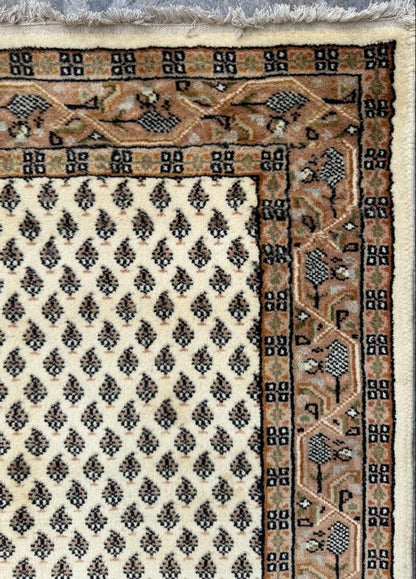 5.4x3 ft Badam Gul Mir 1990s Vintage Wool Rug: Hand Knotted Oriental Carpet, Small Geometric Tribal Area Rug