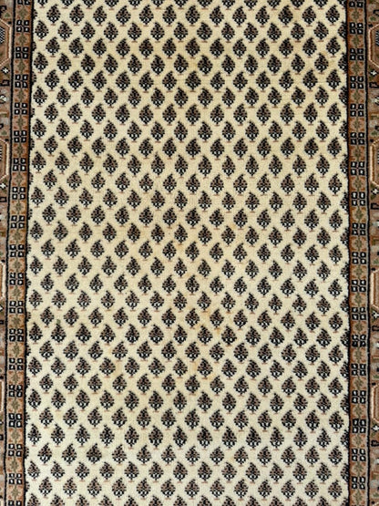 5.4x3 ft Badam Gul Mir 1990s Vintage Wool Rug: Hand Knotted Oriental Carpet, Small Geometric Tribal Area Rug