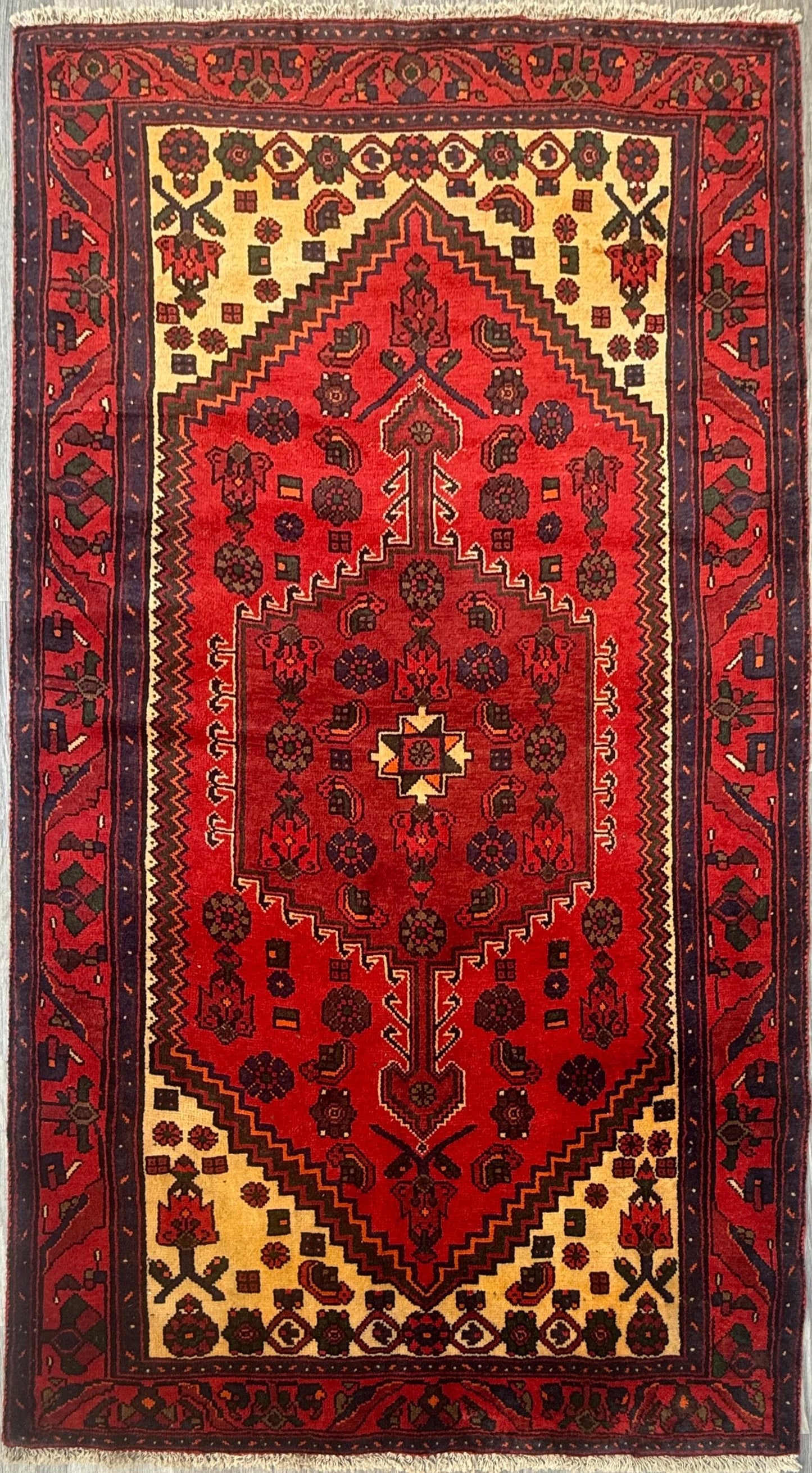 4 x 6.5 ft. Hand Knotted Turkish Wool Rug: 1930s Vintage Anatolian Geometric Carpet