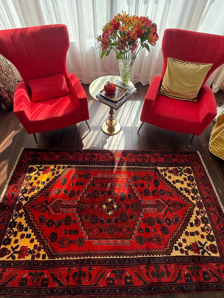 4 x 6.5 ft. Hand Knotted Turkish Wool Rug: 1930s Vintage Anatolian Geometric Carpet