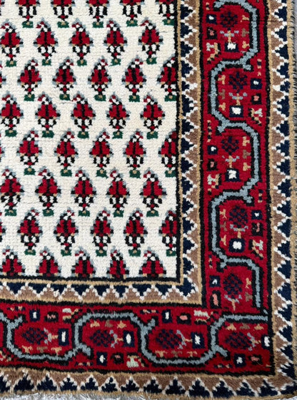 5.1x2.11 ft Badam Gul Mir Wool Rug: 1980s Vintage Hand Knotted Oriental Carpet, Small Geometric Tribal Area Rug