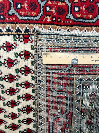 5.1x2.11 ft Badam Gul Mir Wool Rug: 1980s Vintage Hand Knotted Oriental Carpet, Small Geometric Tribal Area Rug