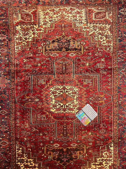 9x12.5 ft Tribal Anatolian Geometric 1930s Vintage Rug: Hand Knotted Wool Carpet, Oriental Large Area Rug