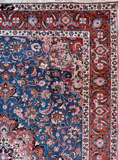 8x10 ft Signed 1950s Vintage Rug: Hand-Knotted Wool, Bohemian Royal Design