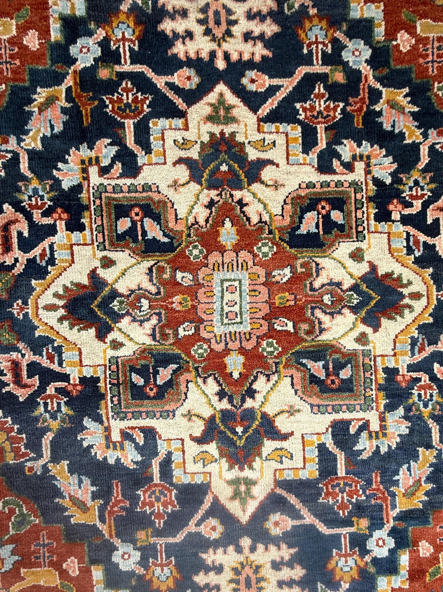 9x12 ft Serapi Heriz Rug: Hand Knotted Wool Carpet, Vibrant Color Geometric Oriental Large Area Rug