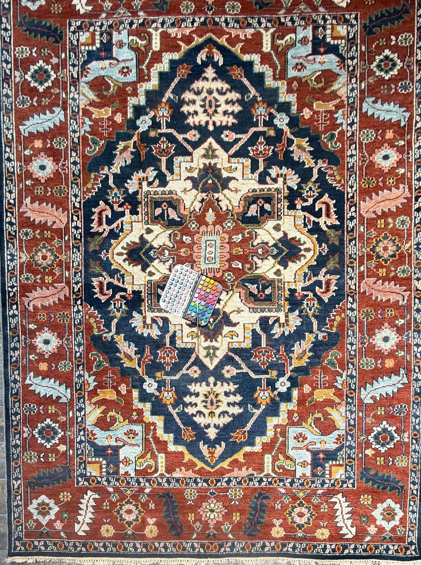 9x12 ft Serapi Heriz Rug: Hand Knotted Wool Carpet, Vibrant Color Geometric Oriental Large Area Rug