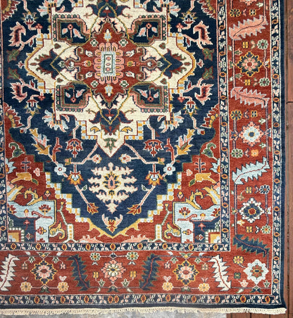 9x12 ft Serapi Heriz Rug: Hand Knotted Wool Carpet, Vibrant Color Geometric Oriental Large Area Rug