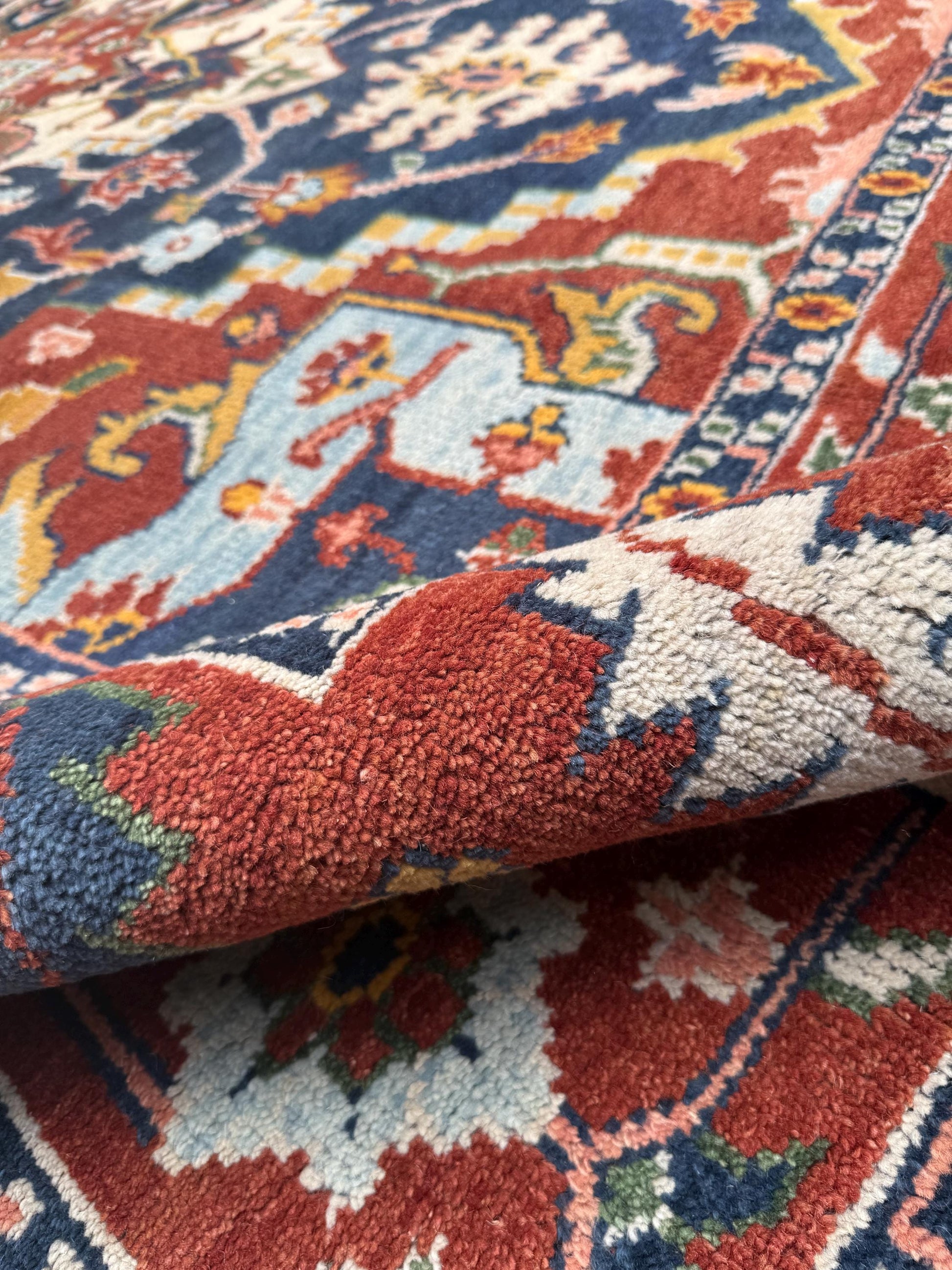 9x12 ft Serapi Heriz Rug: Hand Knotted Wool Carpet, Vibrant Color Geometric Oriental Large Area Rug